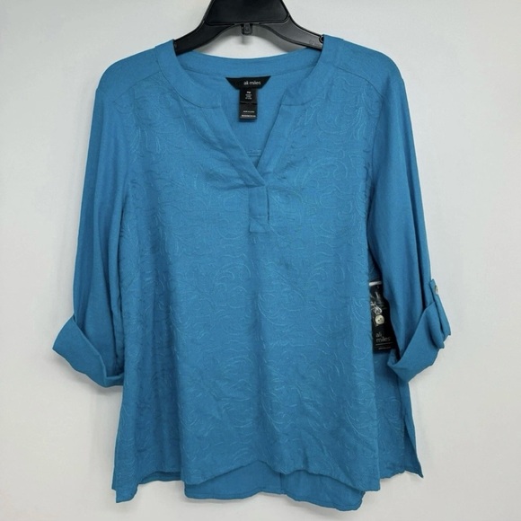 Ali Miles Teal Floral Tunic Top - Picture 3 of 6